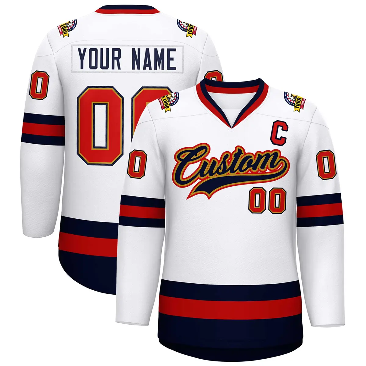 White Navy Old Gold-Red Classic Hockey Jersey