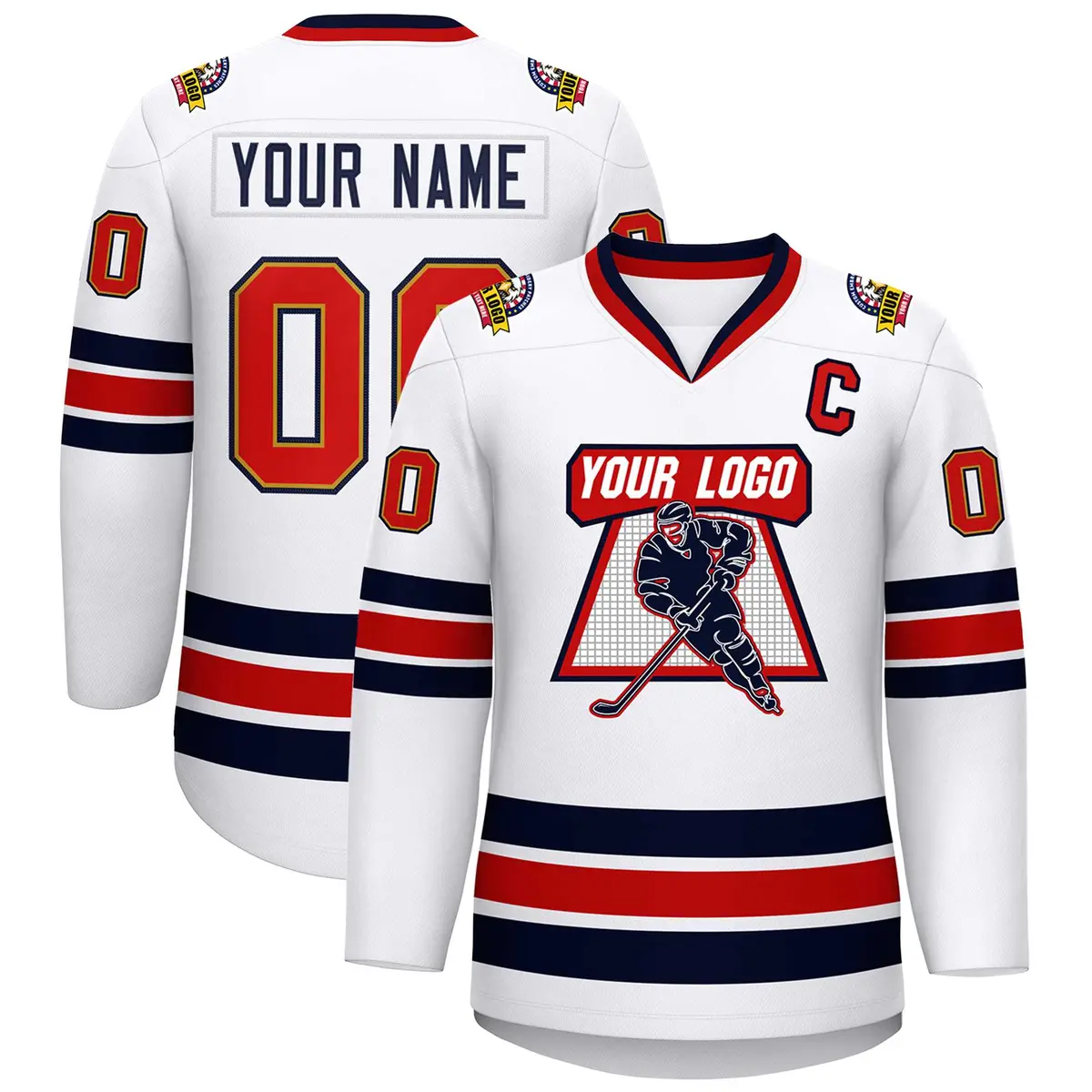 White Navy Old Gold-Red Classic Hockey Jersey