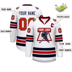 White Navy Old Gold-Red Classic Hockey Jersey 2