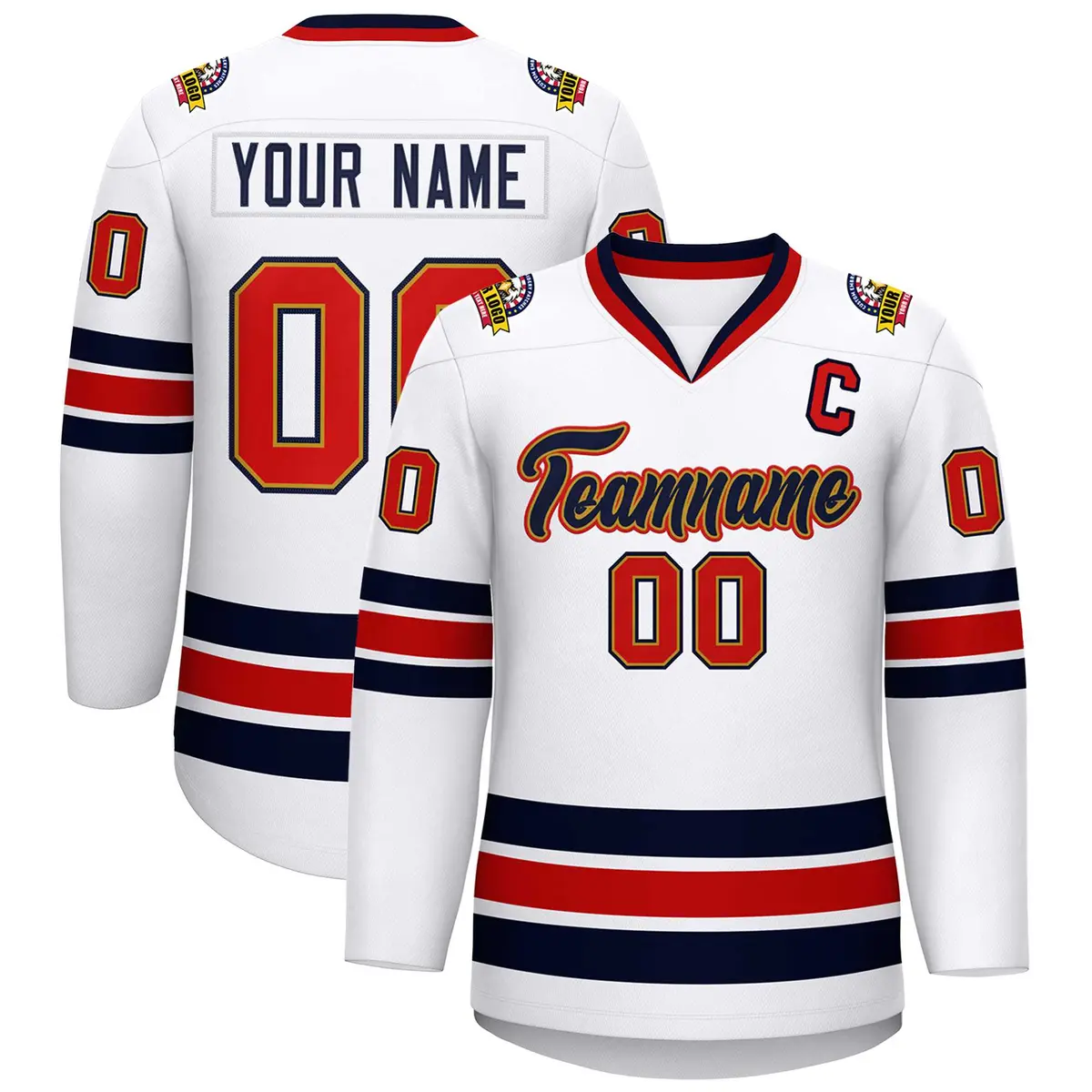 White Navy Old Gold-Red Classic Hockey Jersey