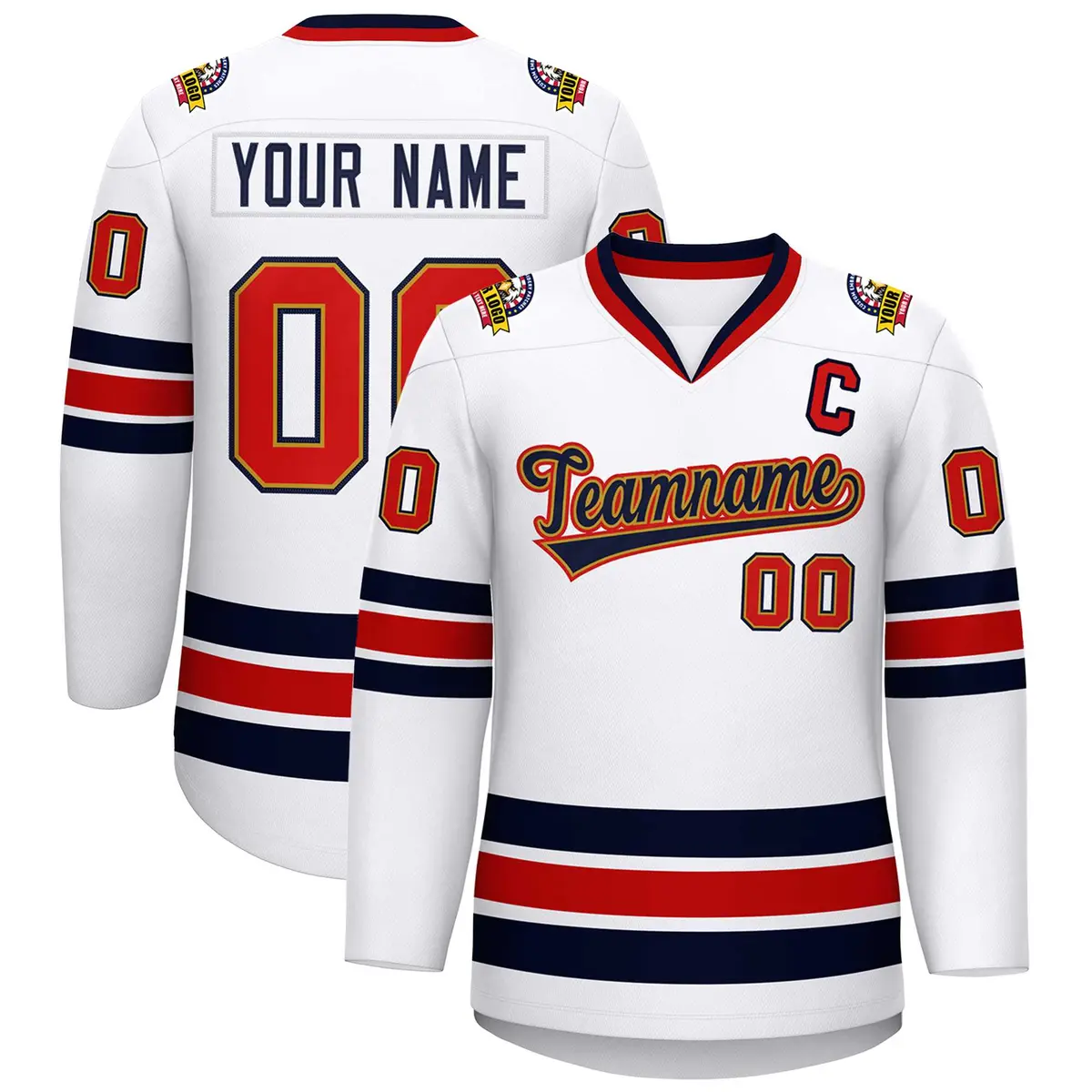 White Navy Old Gold-Red Classic Hockey Jersey