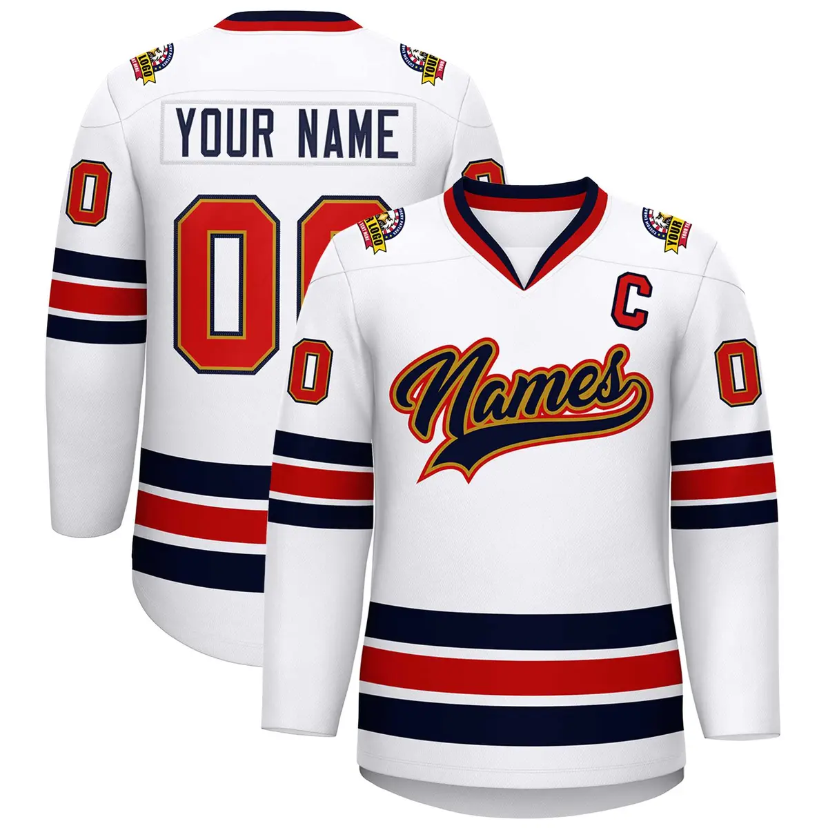 White Navy Old Gold-Red Classic Hockey Jersey