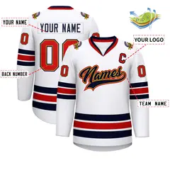 White Navy Old Gold-Red Classic Hockey Jersey 2
