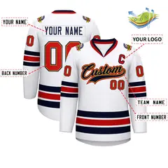 White Navy Old Gold-Red Classic Hockey Jersey 2