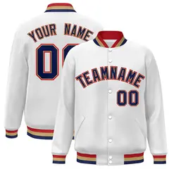 White Navy-Old Gold Varsity Full-Snap Letterman Jacket