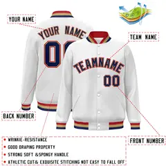 White Navy-Old Gold Varsity Full-Snap Letterman Jacket 2