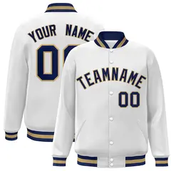 White Navy-Old Gold Varsity Full-Snap Letterman Jacket 1