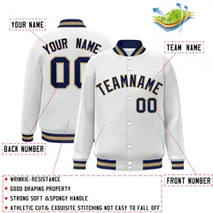 White Navy-Old Gold Varsity Full-Snap Letterman Jacket 2