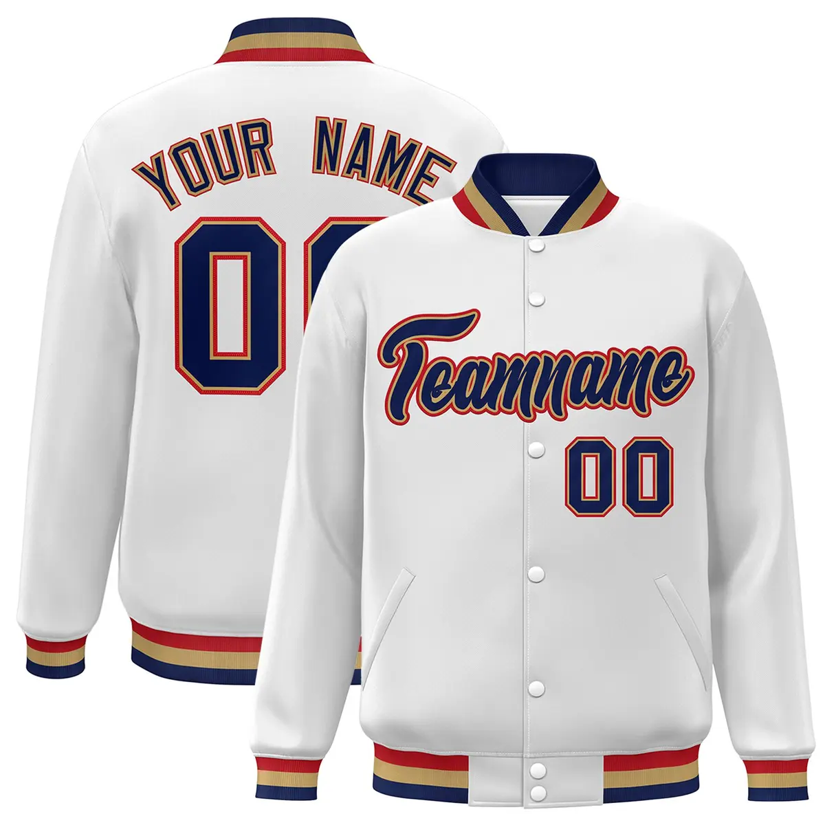 White Navy-Old Gold Varsity Full-Snap Letterman Jacket