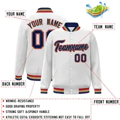 White Navy-Old Gold Varsity Full-Snap Letterman Jacket 2