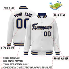 White Navy-Old Gold Varsity Full-Snap Letterman Jacket 2