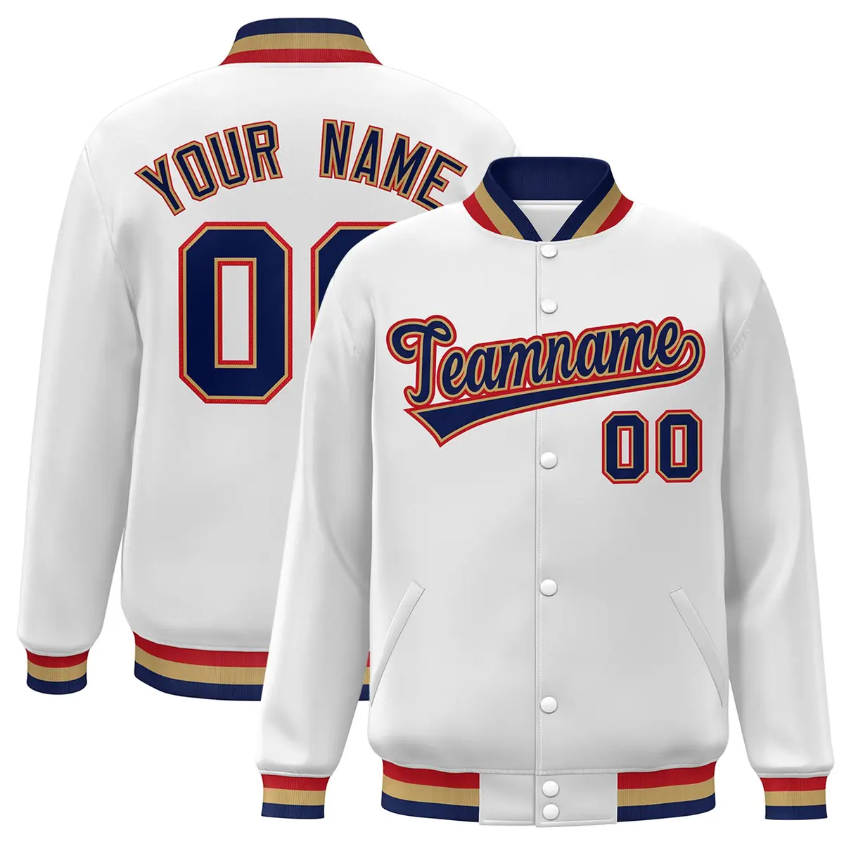 White Navy-Old Gold Varsity Full-Snap Letterman Jacket