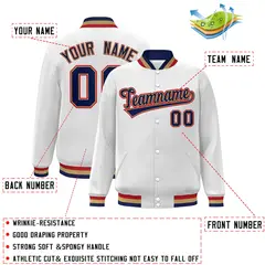 White Navy-Old Gold Varsity Full-Snap Letterman Jacket 2