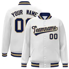 White Navy-Old Gold Varsity Full-Snap Letterman Jacket 1