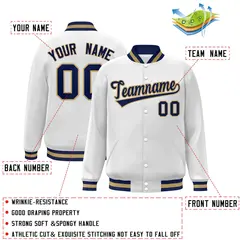 White Navy-Old Gold Varsity Full-Snap Letterman Jacket 2