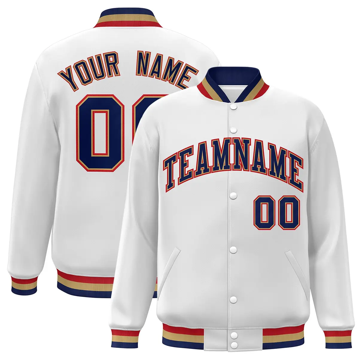 White Navy-Old Gold Varsity Full-Snap Letterman Jacket