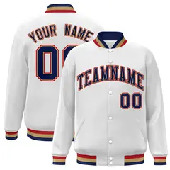 White Navy-Old Gold Varsity Full-Snap Letterman Jacket