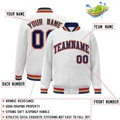 White Navy-Old Gold Varsity Full-Snap Letterman Jacket 2