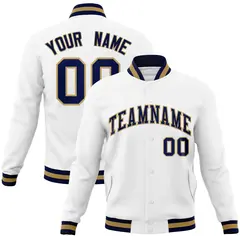 White Navy-Old Gold Varsity Full-Snap Letterman Jacket