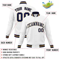 White Navy-Old Gold Varsity Full-Snap Letterman Jacket 4