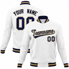 White Navy-Old Gold Varsity Full-Snap Letterman Jacket