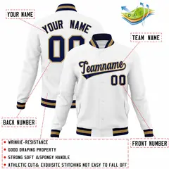 White Navy-Old Gold Varsity Full-Snap Letterman Jacket 4