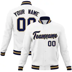 White Navy-Old Gold Varsity Full-Snap Letterman Jacket