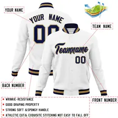 White Navy-Old Gold Varsity Full-Snap Letterman Jacket 4