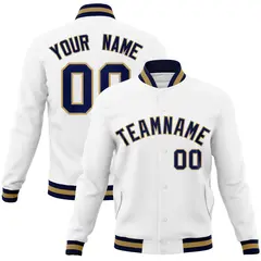 White Navy-Old Gold Varsity Full-Snap Letterman Jacket