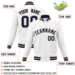 White Navy-Old Gold Varsity Full-Snap Letterman Jacket 4