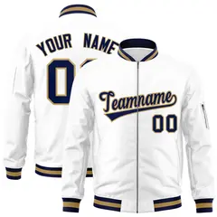 White Navy-Old Gold Varsity Full-Zip Letterman Bomber Jacket 1