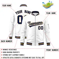 White Navy-Old Gold Varsity Full-Zip Letterman Bomber Jacket 2
