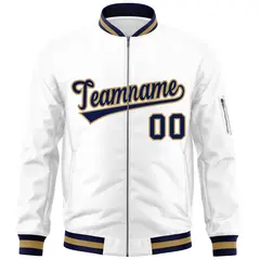 White Navy-Old Gold Varsity Full-Zip Letterman Bomber Jacket 3