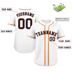 White Navy-Orange Bull Classic Authentic Baseball Jersey 2