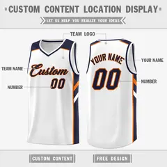 White Navy-Orange Classic Men/Boy Athletic Basketball Jersey 2