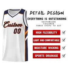 White Navy-Orange Classic Men/Boy Athletic Basketball Jersey 4