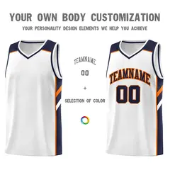 White Navy-Orange Classic Men/Boy Athletic Basketball Jersey 3