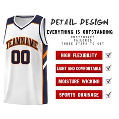 White Navy-Orange Classic Men/Boy Athletic Basketball Jersey 4