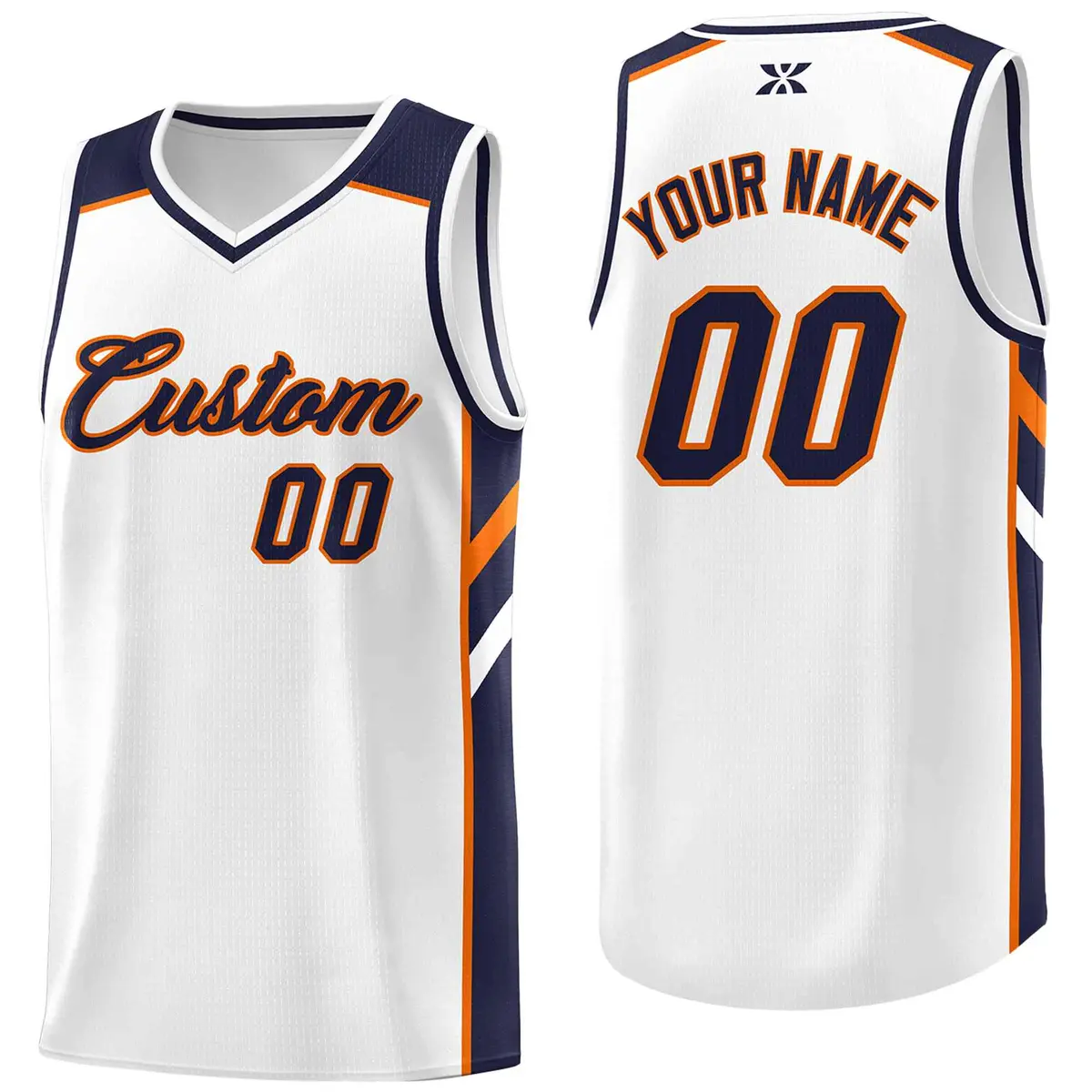 White Navy-Orange Classic Mesh Sport Basketball Jersey