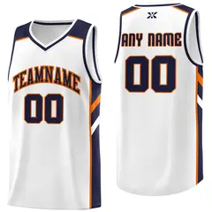 White Navy-Orange Classic Mesh Sport Basketball Jersey