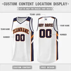 White Navy-Orange Classic Mesh Sport Basketball Jersey 2