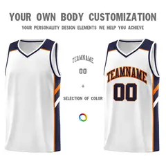 White Navy-Orange Classic Mesh Sport Basketball Jersey 3