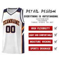 White Navy-Orange Classic Mesh Sport Basketball Jersey 4