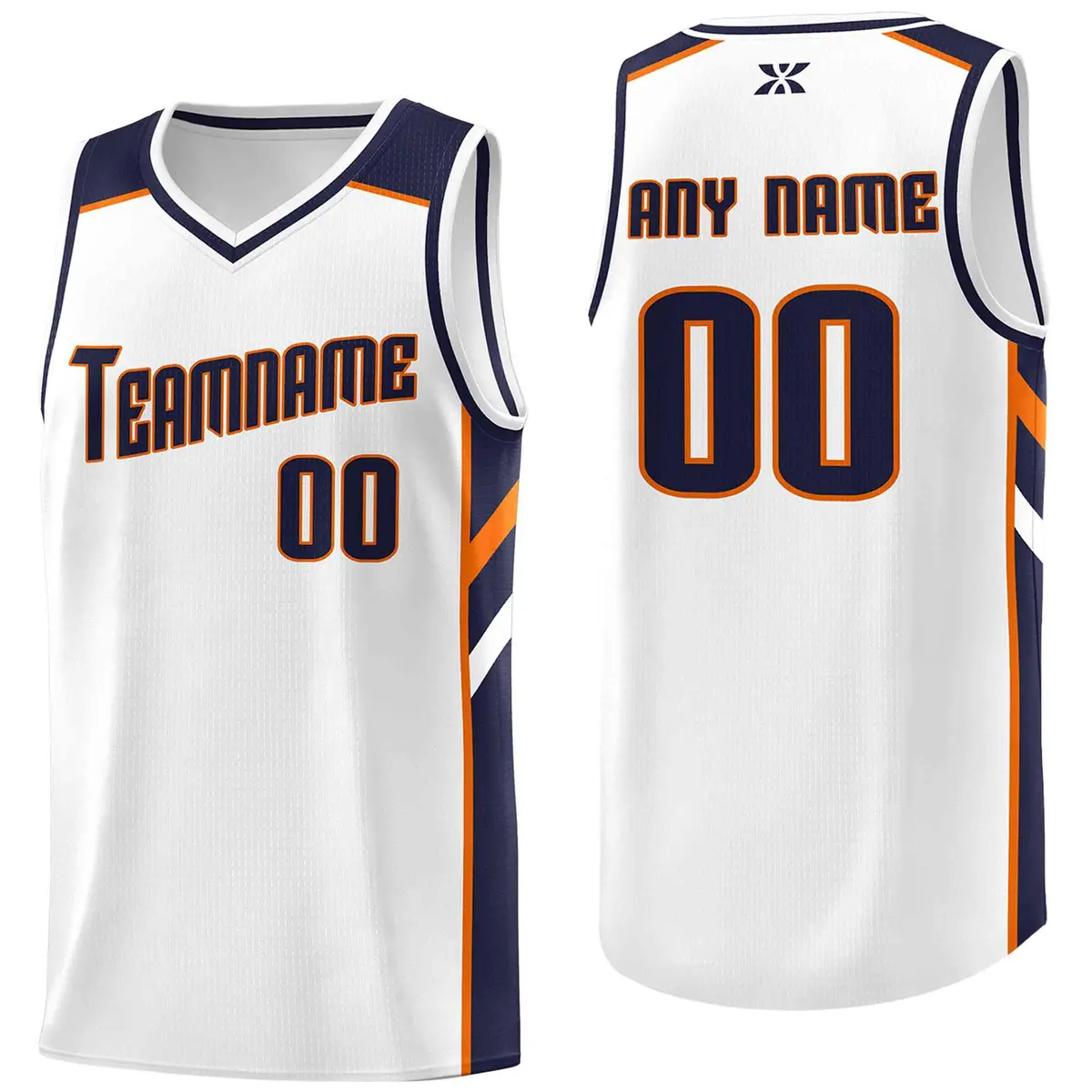 White Navy-Orange Classic Mesh Sport Basketball Jersey