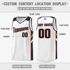 White Navy-Orange Classic Mesh Sport Basketball Jersey 2