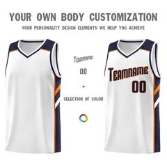 White Navy-Orange Classic Mesh Sport Basketball Jersey 3