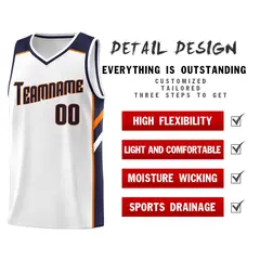 White Navy-Orange Classic Mesh Sport Basketball Jersey 4
