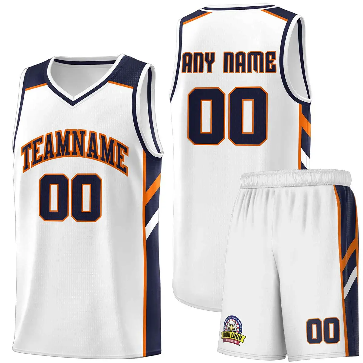 White Navy-Orange Classic Sets Basketball Uniform Jersey