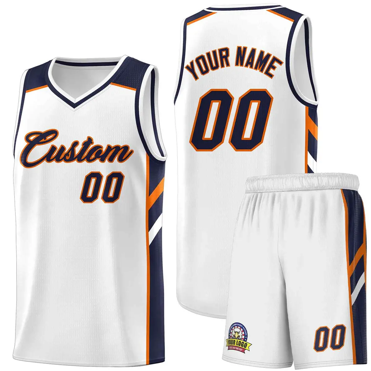 White Navy-Orange Classic Sets Basketball Uniform Jersey