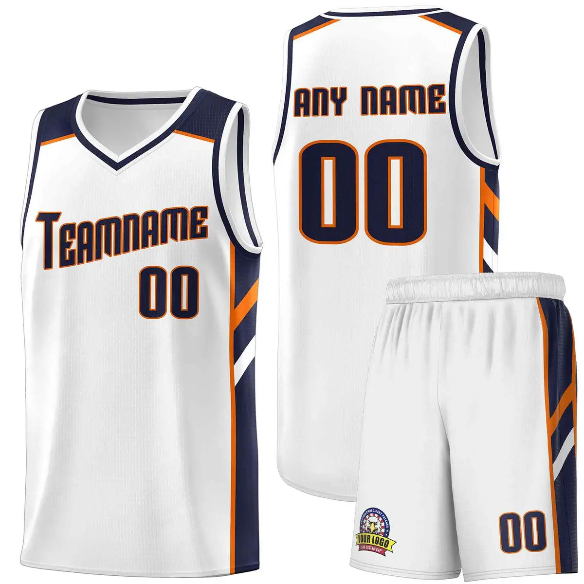 White Navy-Orange Classic Sets Basketball Uniform Jersey